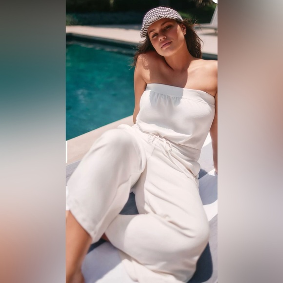 NWT Daily Practice by Anthropologie Women’s Strapless Crème Wide-Leg Jumpsuit XS - Picture 5 of 10